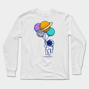 Cute Astronaut Floating With Planets Long Sleeve T-Shirt